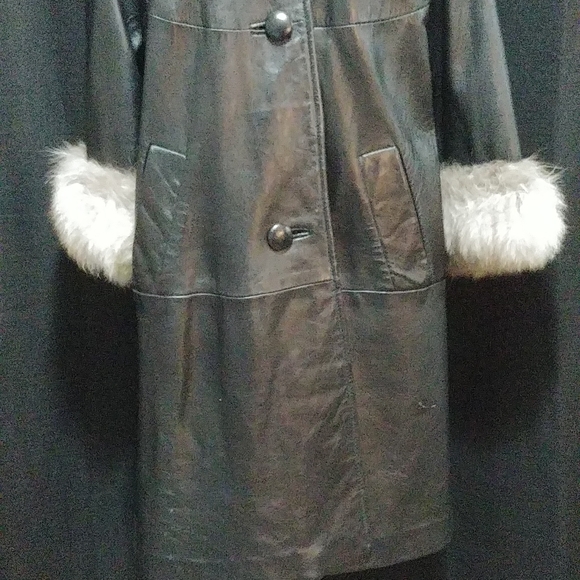 Leather Coat with Fur Collar - Picture 2 of 8